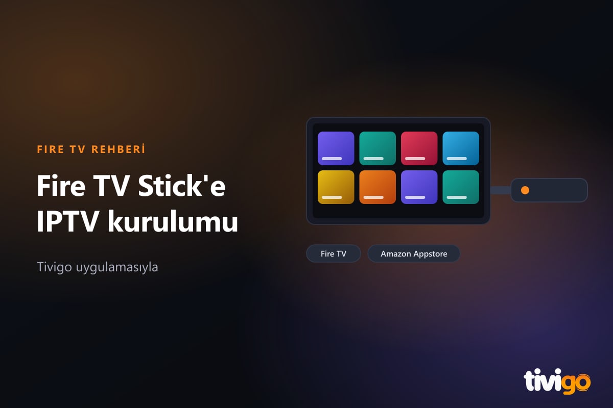 Televizyona takılı Fire TV Stick ve ekranda Tivigo uygulaması