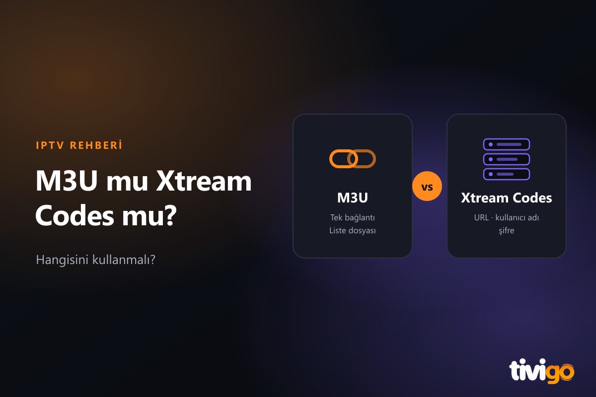 M3U ve Xtream Codes giriş yöntemlerinin yan yana karşılaştırması