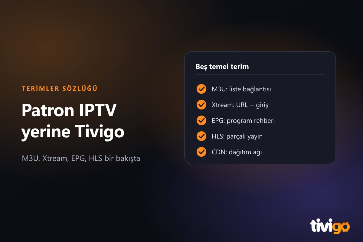 M3U, Xtream, EPG ve HLS terimlerini sıralayan kısa sözlük listesi