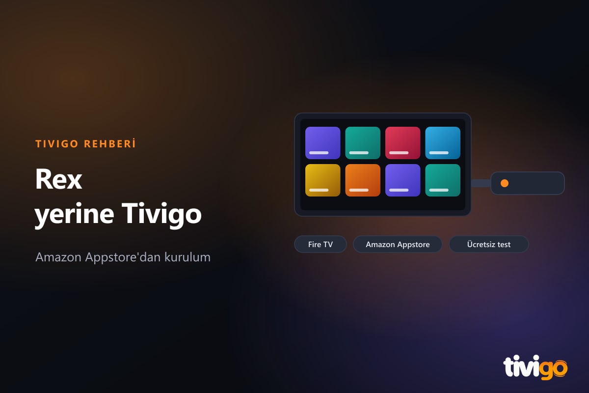 Televizyona takılı Fire TV Stick ve ekranda Tivigo uygulaması