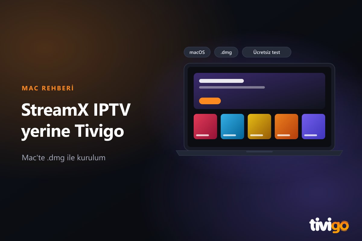 Mac dizüstü ekranında Tivigo macOS uygulaması ve kanal listesi